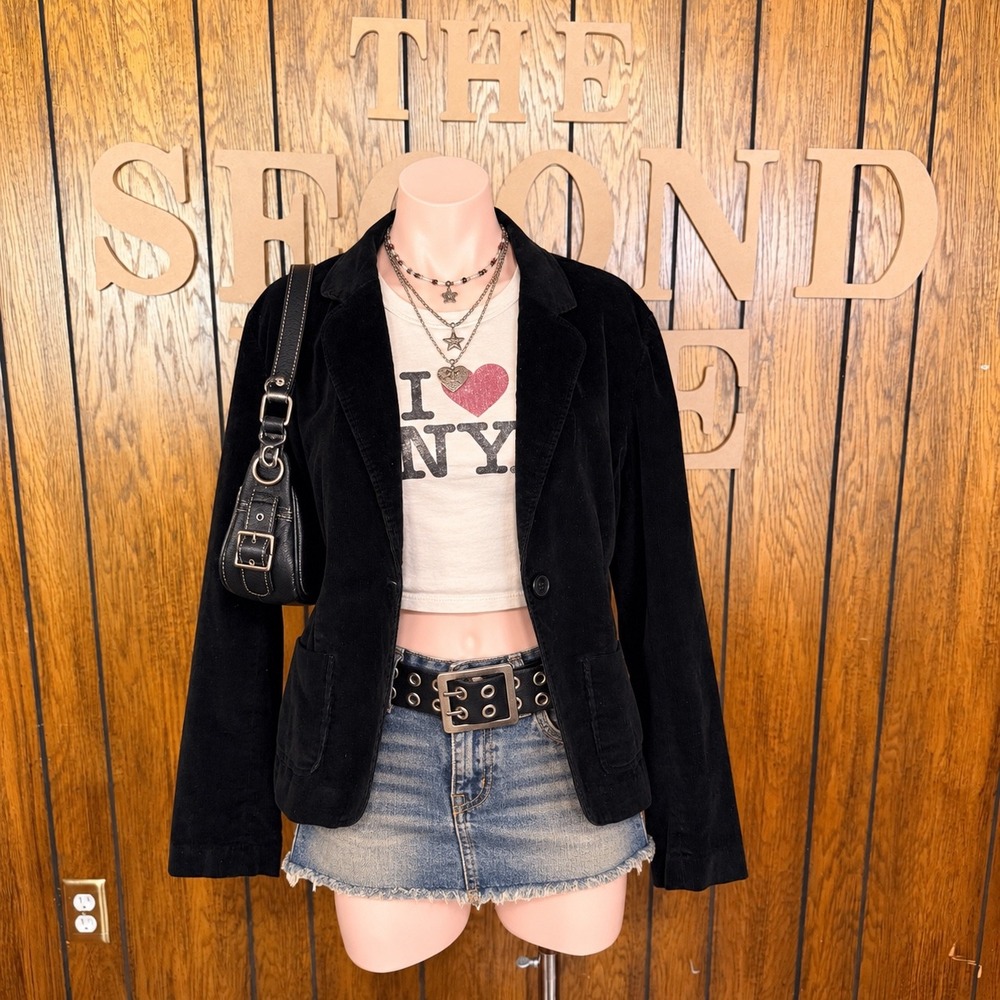 Y2K Black Corduroy Blazer Carole Little Women L Dark Academia Preppy Minimalist